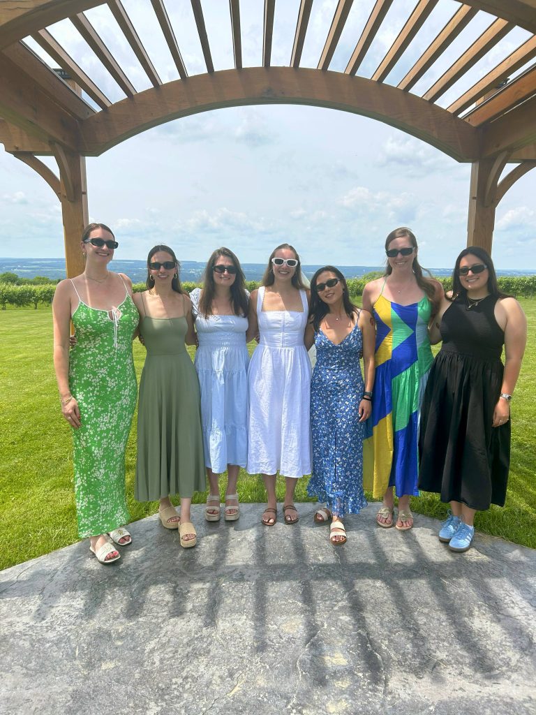 A bachelorette group of seven women that visited 3 wineries on Saturday June 21, Wagner Vineyards, Lunch at the Ginny Lee Cafe, Lakewood Vineyards and Barnstormers vineyards with a charcuterie board. This tour is called our  Seneca Lower Lake half day tour.